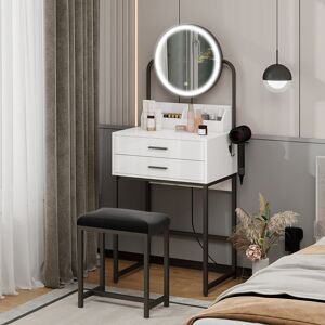 Fairmont Park Dressing Table with LED Lighted Mirror, Makeup Vanity Desk with Stool and 2 Drawers, 55CM Desktop Black 138cm H X 55cm W X 40cm D Fairmont Park Dressing Table with LED Lighted Mirror, Makeup Vanity Desk with Stool and 2 Drawers, 55CM Desktop Black 138cm H X 55cm W X 40cm D