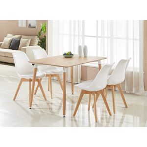 Mikado Living Stephenie 4 Person Dining set - a Rectangular Plastic Dining Table with Wooden Legs and a Set of 4 Faux Leather Cushion Padded Dining Chairs for Dinin White 4 Mikado Living Stephenie 4 Person Dining set - a Rectangular Plastic Dining Table with Wooden Legs and a Set of 4 Faux Leather Cushion Padded Dining Chairs for Dinin White 4