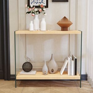 Metro Rectangular Tempered Glass Console Table Entryway Storage Table With Wood-toned Mdf Top And Storage Shelf For Hallway, Living Room, Foyer, Apartment, Natural Wood 76cm H x 120cm W x 30cm D Metro Rectangular Tempered Glass Console Table Entryway Storage Table With Wood-toned Mdf Top And Storage Shelf For Hallway, Living Room, Foyer, Apartment, Natural Wood 76cm H x 120cm W x 30cm D