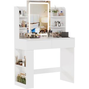 Metro LED Light Dressing Table Side Storage Makeup Desk 40cm Desktop Vanity Desk With 2 drawers and 7 storage Shelves Clear;Cream;Ivory 125cm H X 90cm W X 40cm D Metro LED Light Dressing Table Side Storage Makeup Desk 40cm Desktop Vanity Desk With 2 drawers and 7 storage Shelves Clear;Cream;Ivory 125cm H X 90cm W X 40cm D