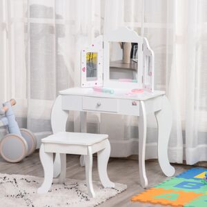 HOMCOM Children's dressing table with stool, dressing table, dressing table with drawer, mirror White 85.5cm H X 40cm W X 40cm D HOMCOM Children's dressing table with stool, dressing table, dressing table with drawer, mirror White 85.5cm H X 40cm W X 40cm D