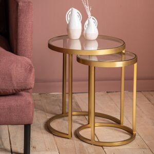 Gallery Direct Rowe 2 Piece Nest of Tables Gold 45cm H X 40cm W X 40cm D Gallery Direct Rowe 2 Piece Nest of Tables Gold 45cm H X 40cm W X 40cm D