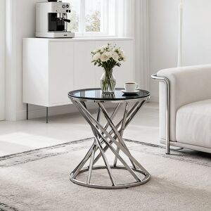 Canora Grey Chrome Round Stainless Steel Glass End Table For Living Room Chrome 55cm H X 50cm W X 50cm D Canora Grey Chrome Round Stainless Steel Glass End Table For Living Room Chrome 55cm H X 50cm W X 50cm D