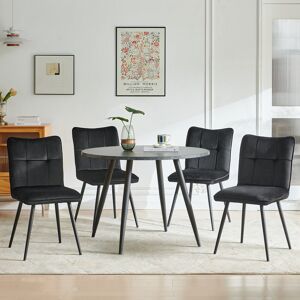 George Oliver 4 Person Round Dining Table & Velvet Dining Chairs Black 4 George Oliver 4 Person Round Dining Table & Velvet Dining Chairs Black 4