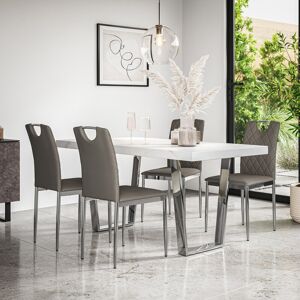 Metro Davius Dining Table And Chairs - Table Top w Legs + Davius Faux Leather Dining Chair Set Of 4 White/Chrome/Grey 4 Metro Davius Dining Table And Chairs - Table Top w Legs + Davius Faux Leather Dining Chair Set Of 4 White/Chrome/Grey 4