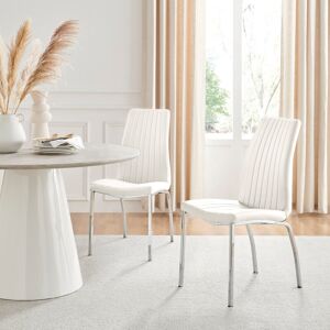 Canora Grey Faux Leather Modern Tall Back Dining Chairs with Chrome Metal Legs & Vertical Stitching White 93cm H X 44cm W X 62cm D Canora Grey Faux Leather Modern Tall Back Dining Chairs with Chrome Metal Legs & Vertical Stitching White 93cm H X 44cm W X 62cm D