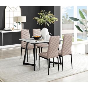 Canora Grey Industrial Design White & Grey Marble Effect Melamine Dining Table Set with 4 Faux Leather Chairs Cappuccino/Black 4 Canora Grey Industrial Design White & Grey Marble Effect Melamine Dining Table Set with 4 Faux Leather Chairs Cappuccino/Black 4