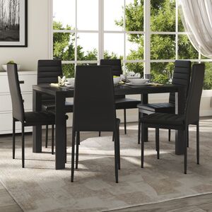 Latitude Run 6 - Person Tempered Glass Dining Table with PU Leather High Back Dining Chairs Set Black 75cm x 120cm x 80cm Latitude Run 6 - Person Tempered Glass Dining Table with PU Leather High Back Dining Chairs Set Black 75cm x 120cm x 80cm