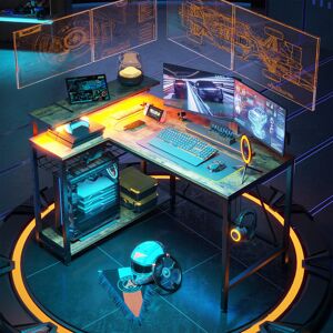 Inbox Zero Baford L-shaped Computer Desk with Power Outlet, Gaming Desk with Monitor Stand and Shelves Rustic Brown/Black 91.4cm H x 106cm W x 80cm H Inbox Zero Baford L-shaped Computer Desk with Power Outlet, Gaming Desk with Monitor Stand and Shelves Rustic Brown/Black 91.4cm H x 106cm W x 80cm H