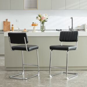 Rio Modern Upholstery PU Leather Bar Stools with Chrome Legs Black/Silver 43cm W X 36cm D Rio Modern Upholstery PU Leather Bar Stools with Chrome Legs Black/Silver 43cm W X 36cm D