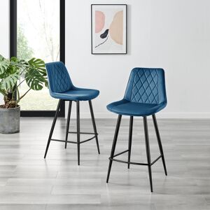 Canora Grey Palermo Velvet Modern Quilted Kitchen Breakfast Bar Stools - Upholstered Design Black/Navy 97cm H X 47cm W X 51cm D Canora Grey Palermo Velvet Modern Quilted Kitchen Breakfast Bar Stools - Upholstered Design Black/Navy 97cm H X 47cm W X 51cm D