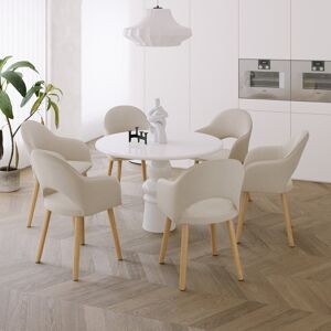 Ebern Designs 49.5cm H Modern Solid Wood Legs Upholstered Dining Chair with Arm Linen Beige 85cm H X 58cm W X 61cm D Ebern Designs 49.5cm H Modern Solid Wood Legs Upholstered Dining Chair with Arm Linen Beige 85cm H X 58cm W X 61cm D