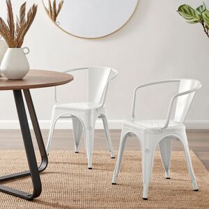 Borough Wharf Honora Classic Industrial Metal Dining Chair with Arms - Style Bold Colour Stackable Side Chair White 72.5cm H X 51cm W X 55.5cm D Borough Wharf Honora Classic Industrial Metal Dining Chair with Arms - Style Bold Colour Stackable Side Chair White 72.5cm H X 51cm W X 55.5cm D