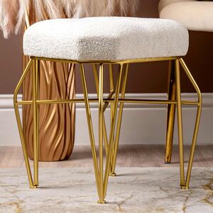 Fairmont Park Abygaelle Classic Boucle Dressing Stool for Bedroom Furniture, Modern Accent Stool with Iron Metal Legs Gold 46cm H X 38cm W X 38cm D Fairmont Park Abygaelle Classic Boucle Dressing Stool for Bedroom Furniture, Modern Accent Stool with Iron Metal Legs Gold 46cm H X 38cm W X 38cm D