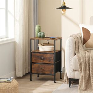 Borough Wharf Side Table With Charging Station, Bedside Table With 2 USB Ports And Outlet, End Table With 2 Fabric Drawers, Sofa Side Table, Nightstand For Small Sp Black;Brown 60cm H X 38cm W X 28cm D Borough Wharf Side Table With Charging Station, Bedside Table With 2 USB Ports And Outlet, End Table With 2 Fabric Drawers, Sofa Side Table, Nightstand For Small Sp Black;Brown 60cm H X 38cm W X 28cm D