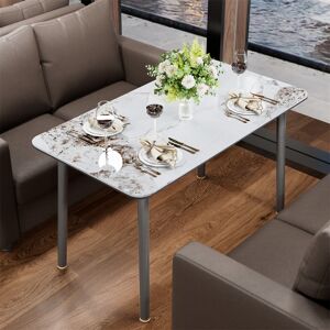 Metro Marble Top Dining Table Aluminum Frame Rectangular Kitchen Dining Table With Adjustable Feet White 78cm H x 76cm W x 140cm D Metro Marble Top Dining Table Aluminum Frame Rectangular Kitchen Dining Table With Adjustable Feet White 78cm H x 76cm W x 140cm D