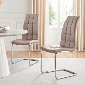Canora Grey Chowchilla Faux Leather Cushioned Chrome Cantilever Leg Dining Chairs with Square Stitching Beige 104cm H X 42cm W X 60cm D Canora Grey Chowchilla Faux Leather Cushioned Chrome Cantilever Leg Dining Chairs with Square Stitching Beige 104cm H X 42cm W X 60cm D
