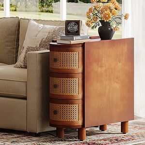 17 Stories Solid Wood End Table, 3-Drawer Rattan Side Table, Night Stand with 3 Rattan Drawers and Exquisite Embossed Handles for Living Room, No Assembly Requir Brown 68cm H X 27cm W X 60cm D 17 Stories Solid Wood End Table, 3-Drawer Rattan Side Table, Night Stand with 3 Rattan Drawers and Exquisite Embossed Handles for Living Room, No Assembly Requir Brown 68cm H X 27cm W X 60cm D