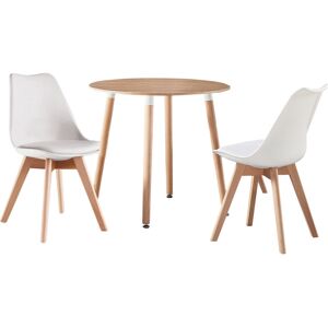 Norden Home Todmorden 2 Person Dining set - a Round Plastic Dining Table with Wooden Legs and a Set of 2 Faux Leather Cushion Padded Dining Chairs for Dining Room White/Oak 6 Norden Home Todmorden 2 Person Dining set - a Round Plastic Dining Table with Wooden Legs and a Set of 2 Faux Leather Cushion Padded Dining Chairs for Dining Room White/Oak 6