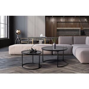 Borough Wharf Alayn Nest of 2 Frame Black Coffee Tables with Glass Top Black;Clear 42cm H X 70cm W X 70cm D Borough Wharf Alayn Nest of 2 Frame Black Coffee Tables with Glass Top Black;Clear 42cm H X 70cm W X 70cm D