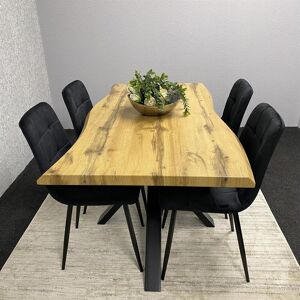 Norden Home Wooden Brown Dining Table with 4 Black Velvet Chairs, Stylish Dining Room Furniture Black 4 Norden Home Wooden Brown Dining Table with 4 Black Velvet Chairs, Stylish Dining Room Furniture Black 4