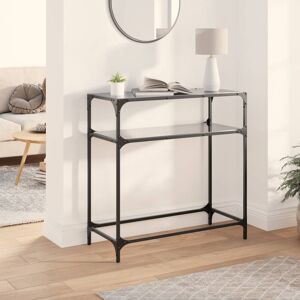 Latitude Run Console Table With Glass Top Steel Black Glass 81cm H x 80cm W x 35cm D Latitude Run Console Table With Glass Top Steel Black Glass 81cm H x 80cm W x 35cm D