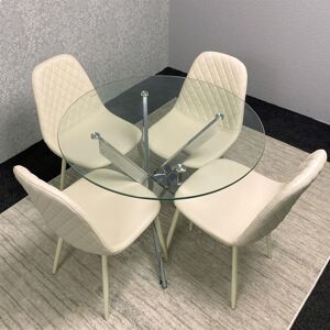 George Oliver Maya Round Glass Dining Table with 4 Gem Chairs Chrome Finish Cream 4 George Oliver Maya Round Glass Dining Table with 4 Gem Chairs Chrome Finish Cream 4