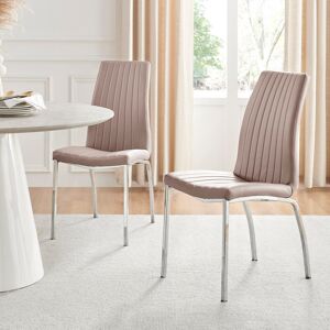 Canora Grey Faux Leather Modern Tall Back Dining Chairs with Chrome Metal Legs & Vertical Stitching Beige 93cm H X 44cm W X 62cm D Canora Grey Faux Leather Modern Tall Back Dining Chairs with Chrome Metal Legs & Vertical Stitching Beige 93cm H X 44cm W X 62cm D