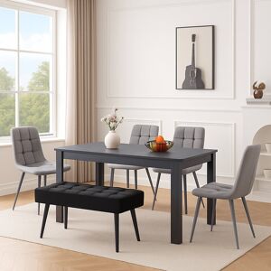 Fairmont Park Dining Table and 4 Velvet Chairs With 1 Bench Dining Set Furniture Charcoal/Grey 75cm H x 140cm L x 80cm W Fairmont Park Dining Table and 4 Velvet Chairs With 1 Bench Dining Set Furniture Charcoal/Grey 75cm H x 140cm L x 80cm W