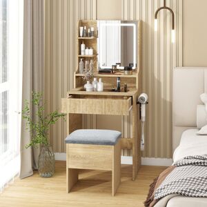 Metro Debbrah With Charging, Led Lighted Mirror Makeup Vanity Table With Storage Stool, 56cm Glass Tabletop Orange 135cm H X 56cm W X 40cm D Metro Debbrah With Charging, Led Lighted Mirror Makeup Vanity Table With Storage Stool, 56cm Glass Tabletop Orange 135cm H X 56cm W X 40cm D