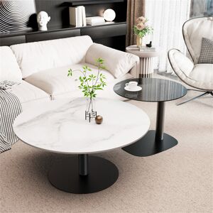 Ivy Bronx Large Round Nesting Coffee Table Set Of 2 Stacking Side Tables With Tempered Glass And Marble Top White;Grey 38.5cm H X 80cm W X 80cm D Ivy Bronx Large Round Nesting Coffee Table Set Of 2 Stacking Side Tables With Tempered Glass And Marble Top White;Grey 38.5cm H X 80cm W X 80cm D