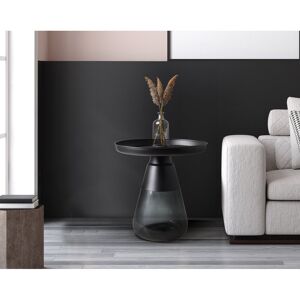 Metro Dalasha Black Half Transparent Steel Side Round Coffee Table Satin;Satin Black;Black;Clear;Stainless Steel, Matte Black 53cm H X 51cm W X 51cm D Metro Dalasha Black Half Transparent Steel Side Round Coffee Table Satin;Satin Black;Black;Clear;Stainless Steel, Matte Black 53cm H X 51cm W X 51cm D