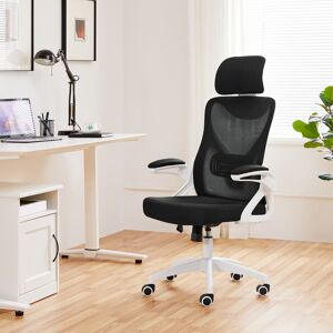 Yaheetech High Back Mesh Swivel Ergonomic Task Office Chair with Flip-Up Arms White/Black Yaheetech High Back Mesh Swivel Ergonomic Task Office Chair with Flip-Up Arms White/Black