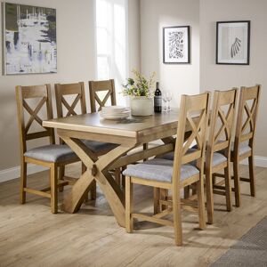 August Grove Ciro 2m Extending Dining Table & Solid Oak Set 6 Cross Back Chairs Gray 78cm H x 150cm W x 100cm D August Grove Ciro 2m Extending Dining Table & Solid Oak Set 6 Cross Back Chairs Gray 78cm H x 150cm W x 100cm D