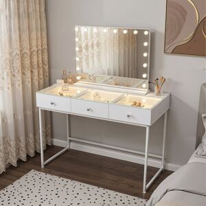 Ivy Bronx Deste Dressing Table with Mirror LED Lights White 139cm H X 115cm W X 55cm D Ivy Bronx Deste Dressing Table with Mirror LED Lights White 139cm H X 115cm W X 55cm D