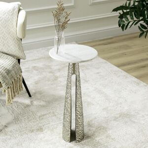 Fairmont Park Marble Top Round End Table for Living Room Furniture, 60cm Tall Metal Sofa Side Table, Bedside Table Silver/White 60cm H X 30cm W X 30cm D Fairmont Park Marble Top Round End Table for Living Room Furniture, 60cm Tall Metal Sofa Side Table, Bedside Table Silver/White 60cm H X 30cm W X 30cm D