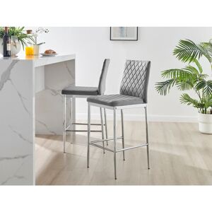 Fairmont Park Milton Luxury Breakfast Bar Stool in Quilted Design Velvet Silver Leg - Modern Chic Kitchen Grey 97cm H X 40cm W X 50cm D Fairmont Park Milton Luxury Breakfast Bar Stool in Quilted Design Velvet Silver Leg - Modern Chic Kitchen Grey 97cm H X 40cm W X 50cm D
