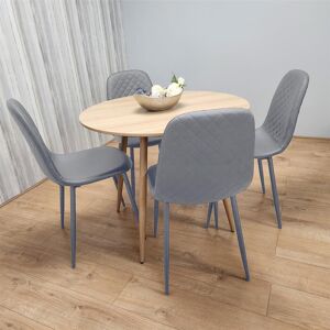 Norden Home Dining Table and 4 Chairs Round Wood Effect 4 Grey Leather Chairs Dining Set Norden Home Dining Table and 4 Chairs Round Wood Effect 4 Grey Leather Chairs Dining Set