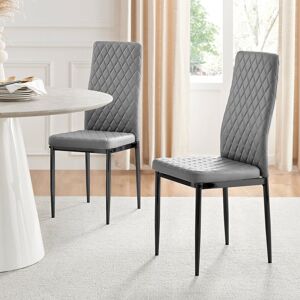 Canora Grey Eubanks Faux Leather Modern Tall Back Dining Chairs with Metal Legs & Diamond Stitching Grey/Black 96cm H X 39cm W X 51cm D Canora Grey Eubanks Faux Leather Modern Tall Back Dining Chairs with Metal Legs & Diamond Stitching Grey/Black 96cm H X 39cm W X 51cm D