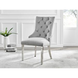 Canora Grey Eubanks Velvet Knockerback Dining Chairs with Metal Rivets and Chrome Legs Grey/Silver 96.5cm H X 62cm W Canora Grey Eubanks Velvet Knockerback Dining Chairs with Metal Rivets and Chrome Legs Grey/Silver 96.5cm H X 62cm W