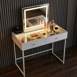 Ivy Bronx Dressing Table With Mirror Led Lights White 127cm H X 100cm W X 55cm D Ivy Bronx Dressing Table With Mirror Led Lights White 127cm H X 100cm W X 55cm D