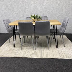 Norden Home Wooden Dining Table and 6 Velvet Chairs - Stylish Dining Room Furniture Grey 6 Norden Home Wooden Dining Table and 6 Velvet Chairs - Stylish Dining Room Furniture Grey 6