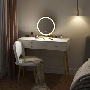 Fairmont Park Etchemin Dressing Table with Mirror White/Gold 122cm H X 100cm W X 40cm D Fairmont Park Etchemin Dressing Table with Mirror White/Gold 122cm H X 100cm W X 40cm D