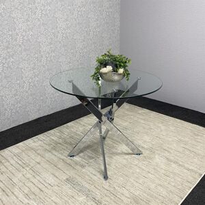 Metro Round Glass Dining Table with Chrome legs Set Clear Metro Round Glass Dining Table with Chrome legs Set Clear