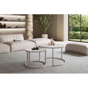 Ivy Bronx Round coffee table CIRI 2 -in -1 glass cashmere White glass 47cm H X 70cm W X 70cm D Ivy Bronx Round coffee table CIRI 2 -in -1 glass cashmere White glass 47cm H X 70cm W X 70cm D