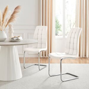Canora Grey Chowchilla Faux Leather Cushioned Chrome Cantilever Leg Dining Chairs with Square Stitching White 104cm H X 42cm W X 60cm D Canora Grey Chowchilla Faux Leather Cushioned Chrome Cantilever Leg Dining Chairs with Square Stitching White 104cm H X 42cm W X 60cm D
