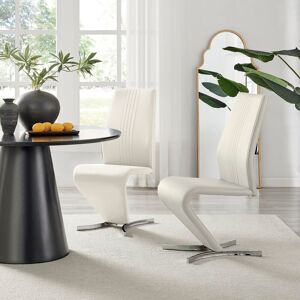 Canora Grey Faux Leather Chrome Legs Dining Chairs Z-Shaped Chrome Feet Modern Design White 99cm H X 44cm W X 58.5cm D Canora Grey Faux Leather Chrome Legs Dining Chairs Z-Shaped Chrome Feet Modern Design White 99cm H X 44cm W X 58.5cm D