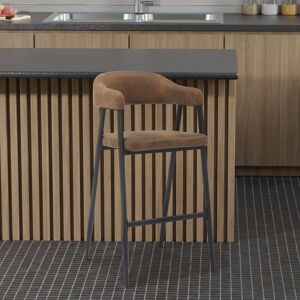 Corrigan Studio Wardville Upholstered Counter Stool with Metal Frame Brown 106.5cm H X 53cm W X 56cm D Corrigan Studio Wardville Upholstered Counter Stool with Metal Frame Brown 106.5cm H X 53cm W X 56cm D