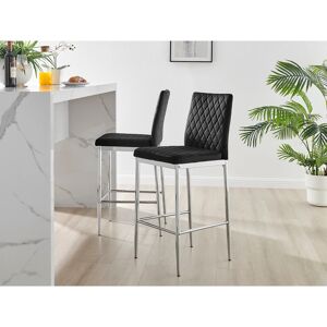 Fairmont Park Milton Luxury Breakfast Bar Stool in Quilted Design Velvet Silver Leg - Modern Chic Kitchen Black 97cm H X 40cm W X 50cm D Fairmont Park Milton Luxury Breakfast Bar Stool in Quilted Design Velvet Silver Leg - Modern Chic Kitchen Black 97cm H X 40cm W X 50cm D