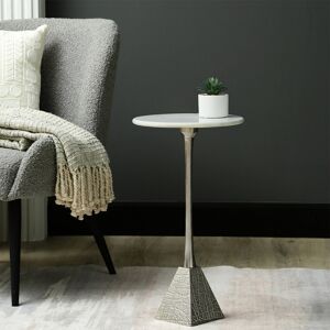 Metro Marble Top Round End Table for Living Room Furniture, 55cm Tall Metal Sofa Side Table, Bedside Table Silver/White 55cm H X 30cm W X 30cm D Metro Marble Top Round End Table for Living Room Furniture, 55cm Tall Metal Sofa Side Table, Bedside Table Silver/White 55cm H X 30cm W X 30cm D